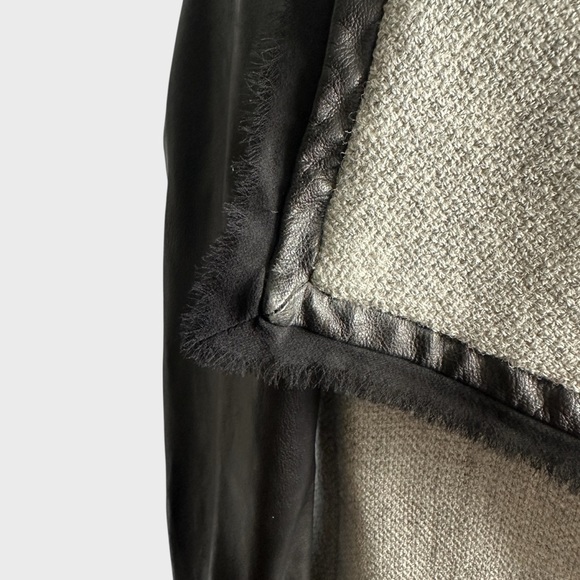 VINCE Womens Blazer Size 2 Heather Gray Black Leather Sleeves Shawl Collar NWOT - Picture 9 of 16